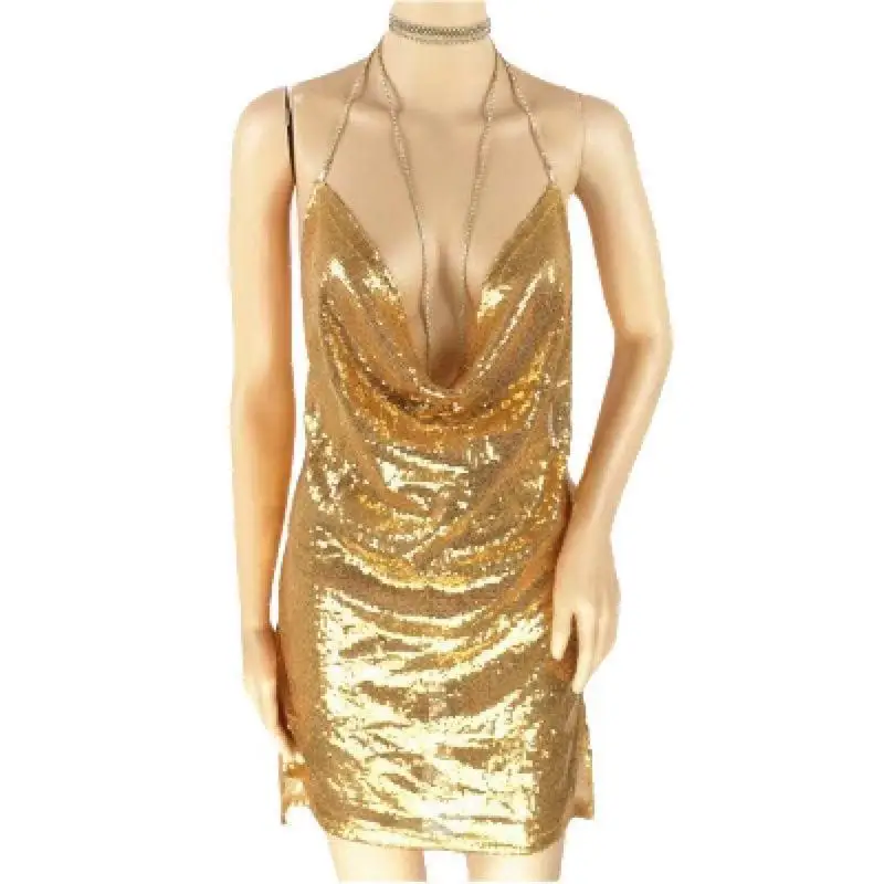 Vestido Corto Sexy con Cuentas Brillantes para Club, Escote Pronunciado, Sin Tirantes, Estilo Gótico, Manga Princesa, Espalda...