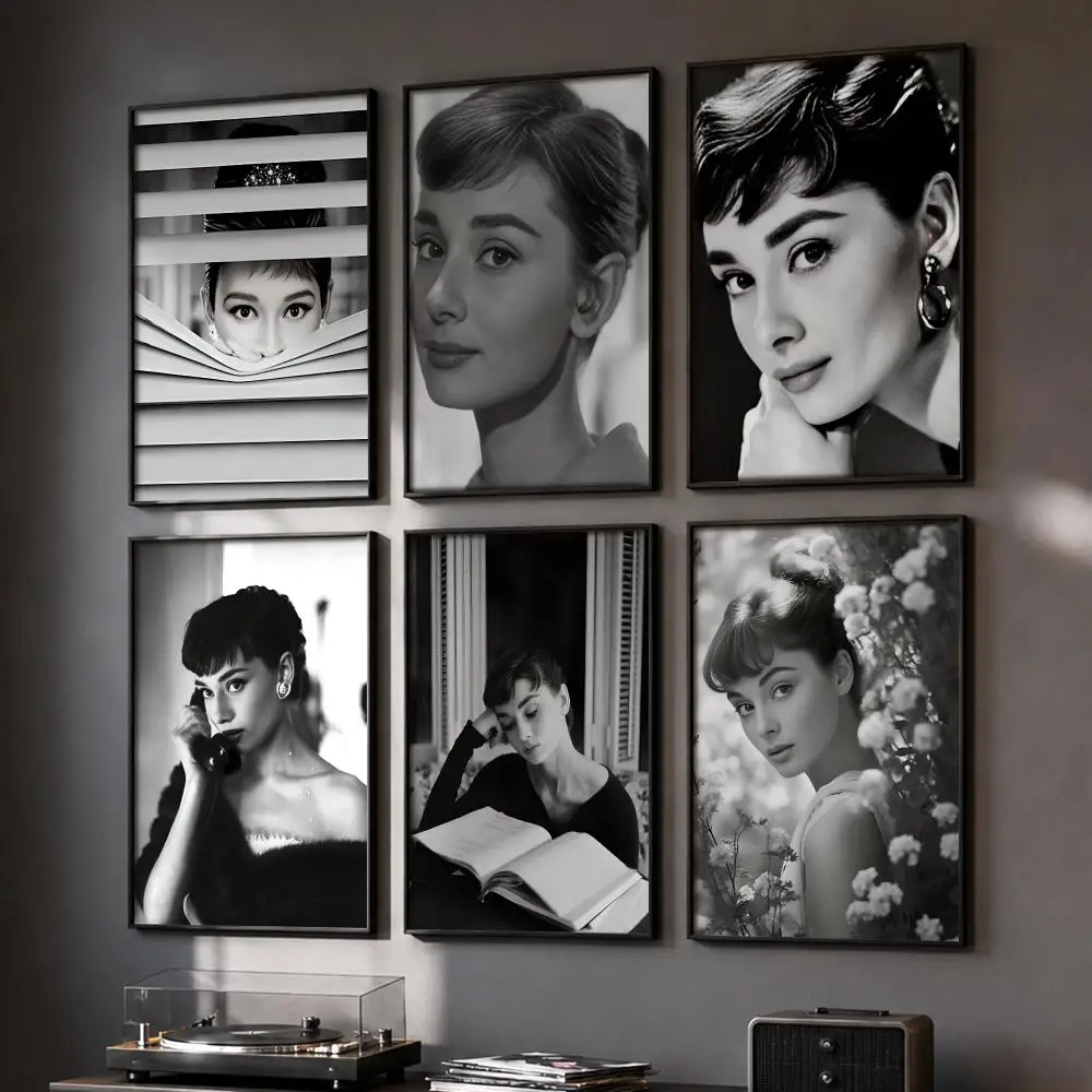Actor A-Audrey H-Hepburn Painting Calligraphy Canvas Poster Set Wall Artwork Prints for Bedroom Living Room Home Decor Gift