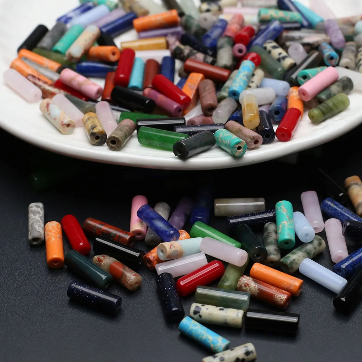 100PCS Wholesale Random Loose Spacer Natural Stone Cylindrical Opal Agate Bead Jewelry Making DIY Necklace Bracelet Accessories