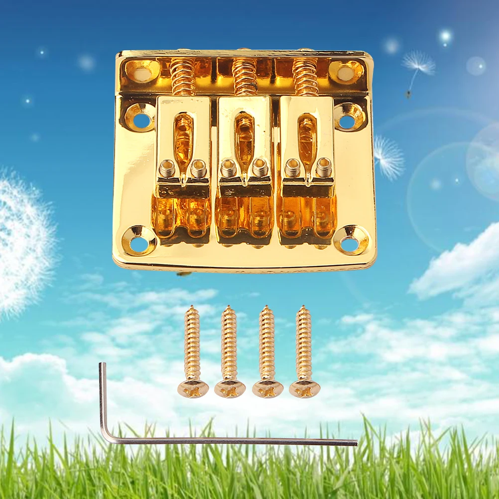 

3 String Guitar Bridge with 4 Screws Vintage Style Bass Bridge for Cigar Box Adjustable Height Sweet Tone Metal Durability
