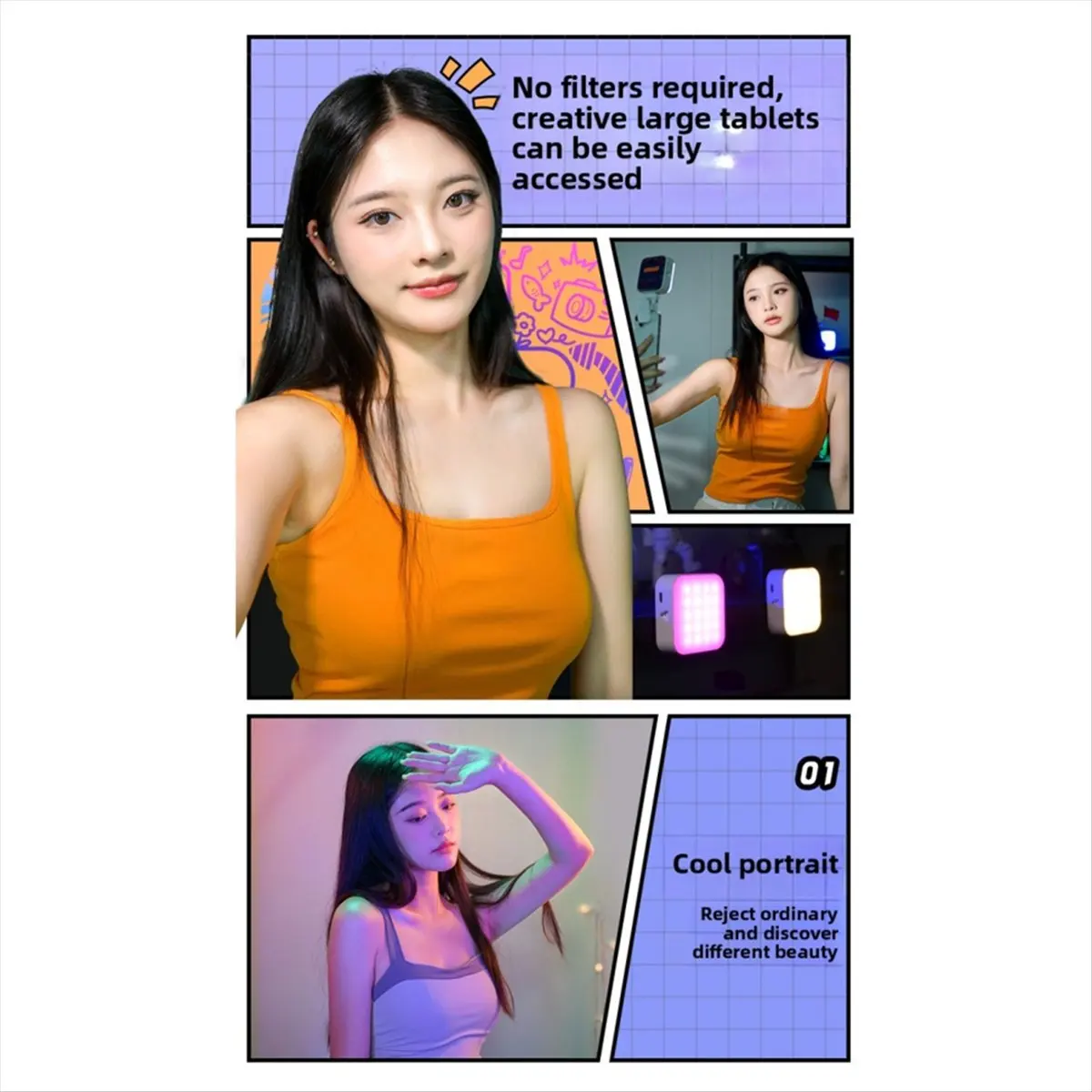 giftnew RGB Mini Portable Selfie Fill Light,Magnetic Mobile Phone Fill Light,2500-9000k FullColor Adjustable Photography Light,A