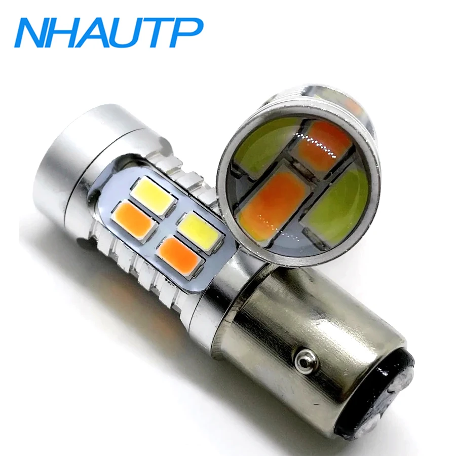 NHAUTP 1Pair 1157 Dual Color White Amber BAY15D P21/5W LED Bulbs With Lens Car Parking Light Signal Lamp 5730 20-Smd