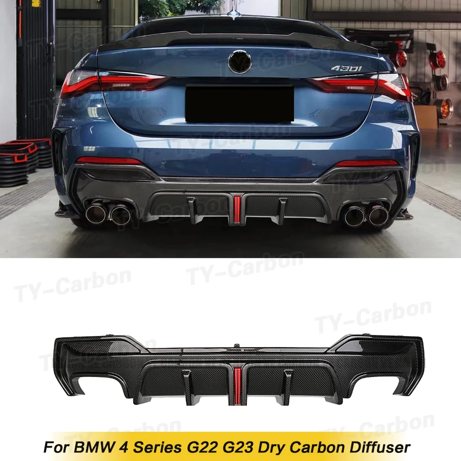 For BMW 4 Series G22 G23 Coupe 2021+Dry Carbon Fiber Rear Bumpers Lip Diffuser With LED Light Car Accessories TY Style