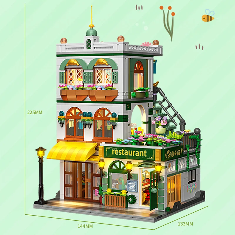 Creative 997Pcs Street View Chinese Restaurant Model Building Blocks City Three Floor Architecture Mini Bricks Toys For Kid Gift