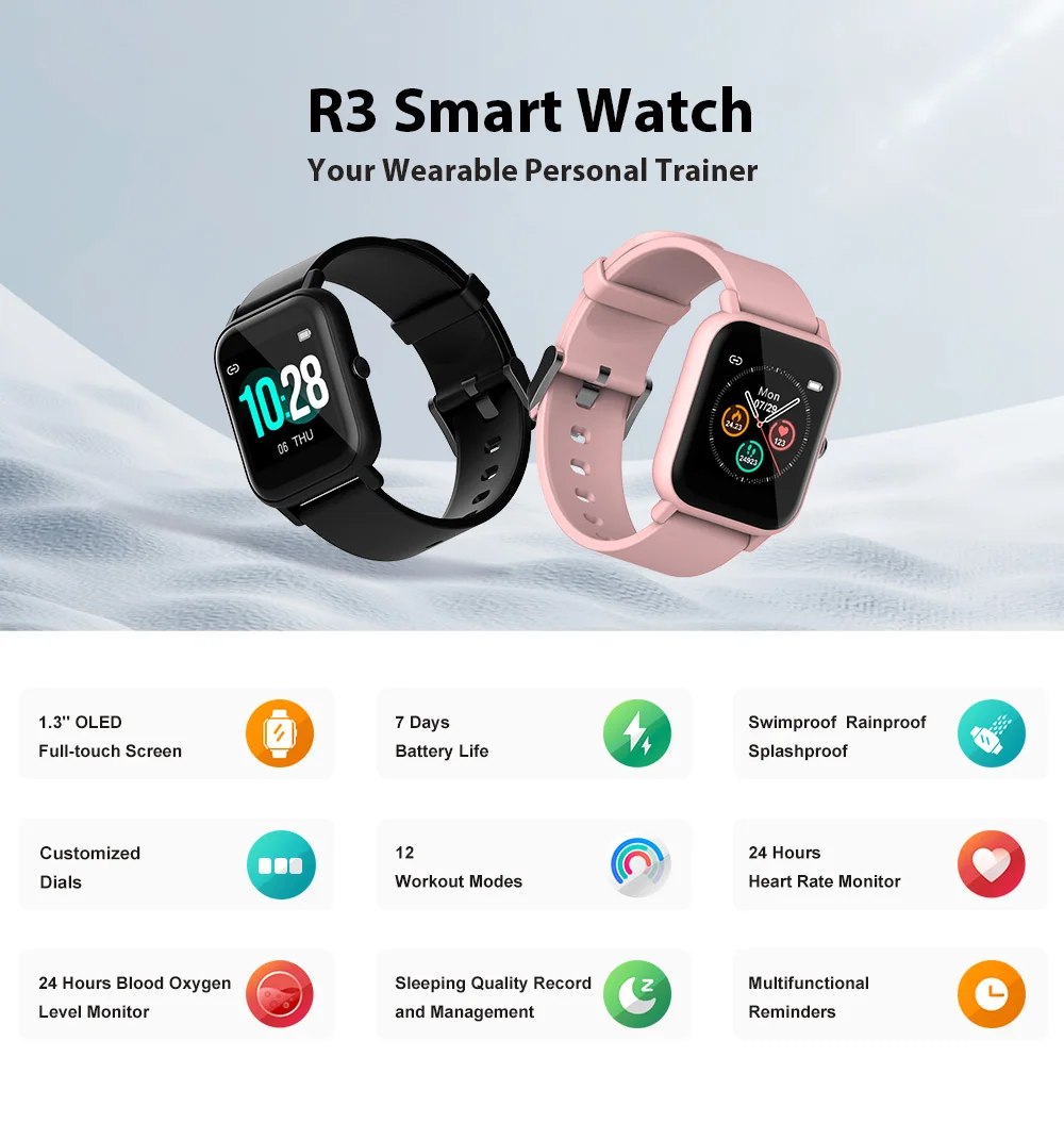 Смарт-часы Blackview R3 для мужчин и женщин, фитнес-трекер, пульсометр, мониторинг сна, совместимы с iPhone, Samsung