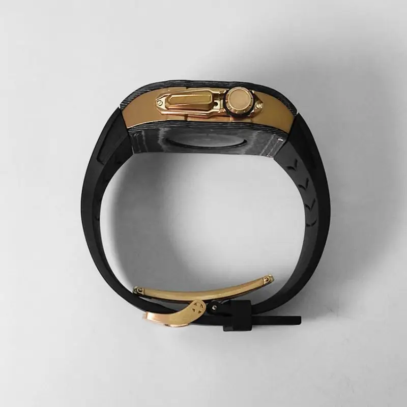 Cadre intermédiaire en métal à bordure dorée pour boîtier Apple Watch, couvercle en fibre de carbone, à la mode et luxueux, personnes âgées