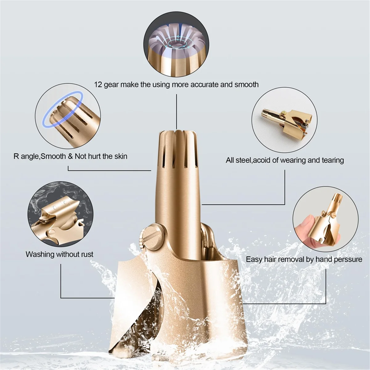 ที่กันจอนขนจมูก ปัตตาเลี่ยนกันน้ําแบบแมนนวลสําหรับผู้ชายและผู้หญิง ตัดแต่งเรียบด้วยใบมีดสองคมสิบสองด้าน-LITE