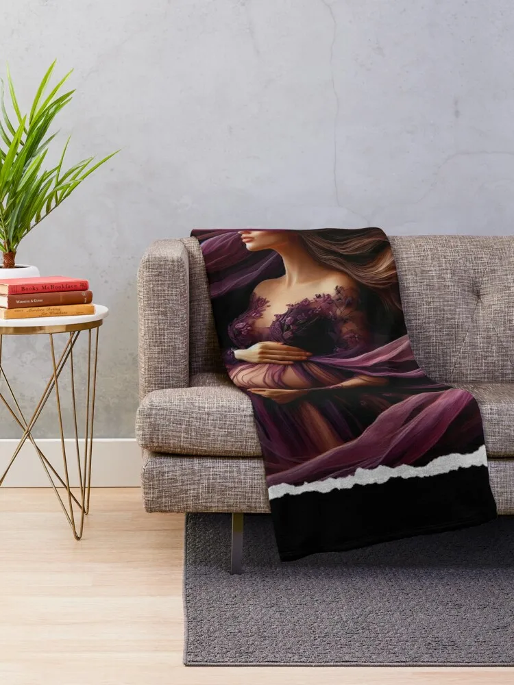 01 Happy Pregnancy. Pregnant girl, pregnant woman in an pretty ancient antique dress. Digtal oil paint art. Throw Blanket