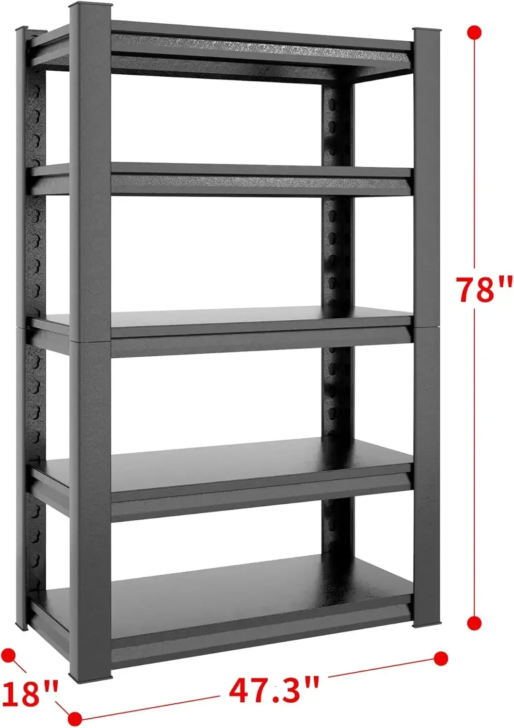 78" H Garagerekken 3000LBS Zware opbergplanken Verstelbare 5-laags metalen planken, magazijn 18" D*47,5" B*78" H, Zwart