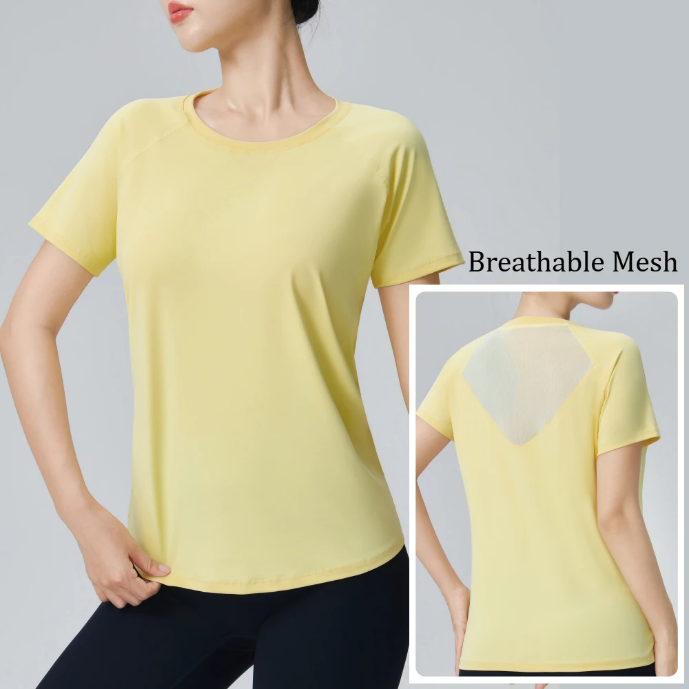 Women Loose Breathable Mesh Yoga Short Sleeve T-Shirt Simple Lightweight Moisture Wicking Versatile Fitness Sports Top