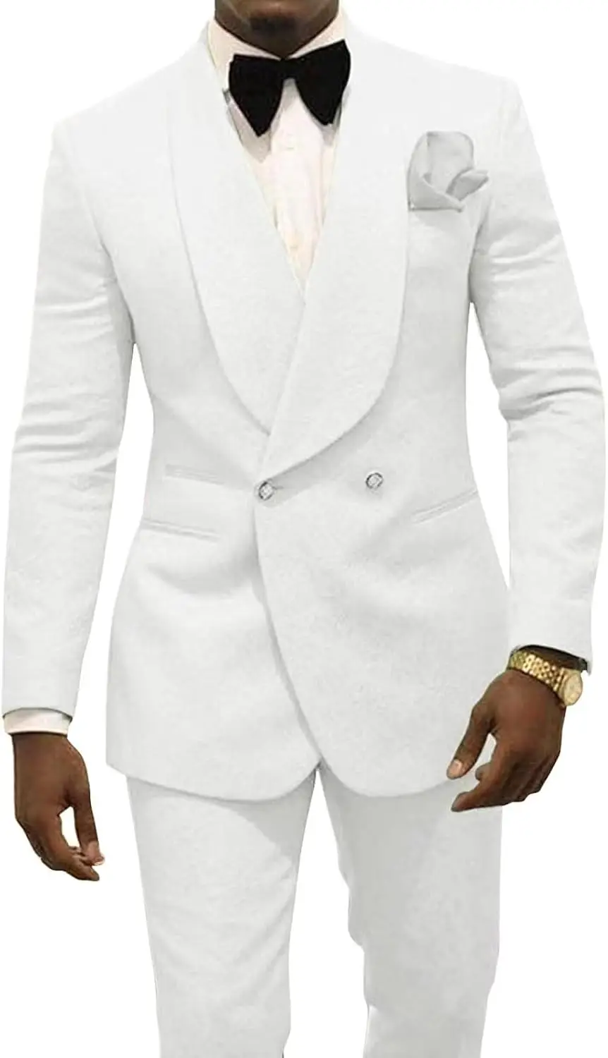 

Men's Two Piece Shawl Lapel Suit Jacquard Tuxedo for Wedding Daily Business Blazer Pant Set