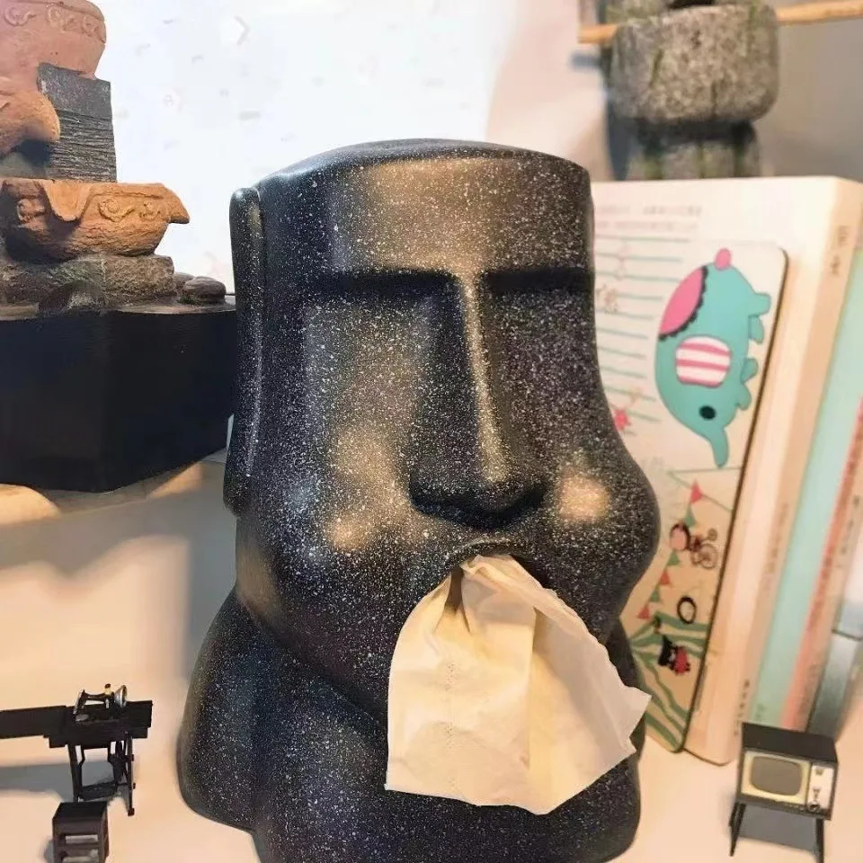 Creative Moai Stone Statue Model Tissue Box Easter Island Moai Stone Napkin Holder Home Decor Office Desktop Furnishing Articles