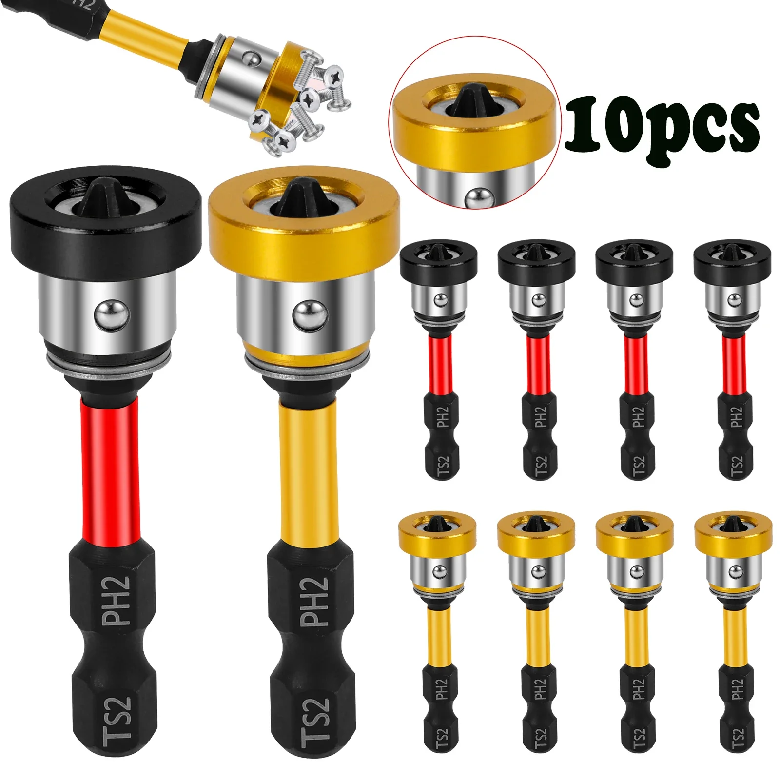 

Набор из 10 магнитных насадок для шуруповерта PH2, 50 мм, для гипсокартона, с функцией позиционирования и сверления