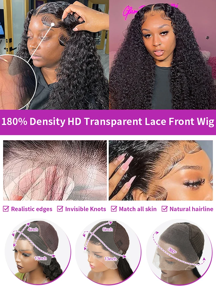40 50 بوصة موجة عميقة شعر مستعار أمامي 13x4 13x6 360 HD الدانتيل الباروكات الأمامية 300 الكثافة المياه شعر بشري مجعد الدانتيل الجبهة الباروكات للنساء #6