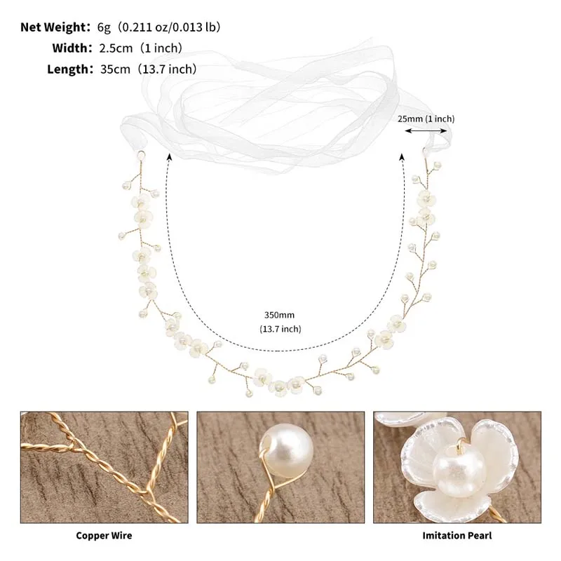 Elegante Blume Perle Kranz Stirnband Braut Hochzeit Kleid Zubehör Girlande Kopfschmuck Braut Haarband Hairvine Hochzeit Schmuck – Detail 1