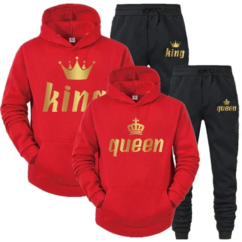 König und Königin Paar-Outfit Hoodie und Jogginghose Hochwertige Herren- und Damen-Freizeitkleidung Sport Jogginganzug King Queen Trainingsanzug – Detail 8