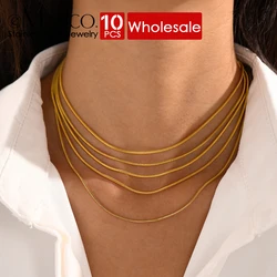 eManco 10PCS Wholesale Snake Chain Choker Gold Color Stainless Steel Necklace Minimalist Collar For Women Man Jewelry Party Gift