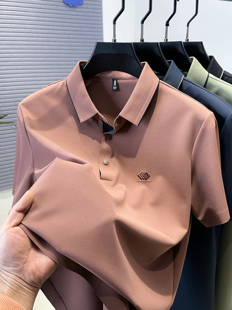 

New high-end luxury lapel ice silk short sleeved Polo men's clothing high-quality business casual fashion brand summer top