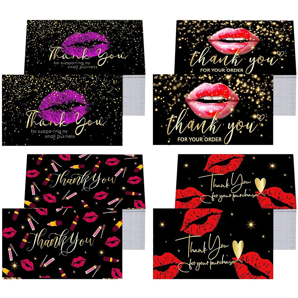 10-50pcs Thank You for Supporting My Small Busines card Red Lips Kiss Love 2*3.5in Baking DIY Packing Flower Gift Wrapping card