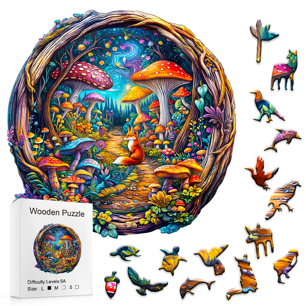 Wooden Puzzle with Vibrant Mushrooms & Unique Shapes: Fun, Challenging Brain Teasers for Teens, Adults & Families – Boost Critic