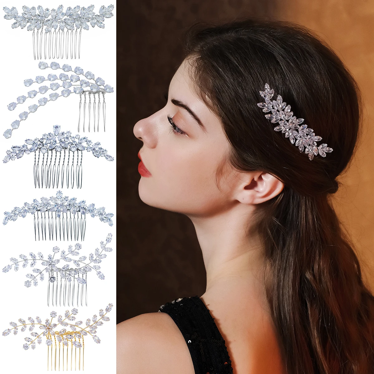 Luxury Wedding  Hair Comb Big Crystal Flower Cubic Zirconia Bridal Hair Comb Pin Accessories Jewellery Elegant Women