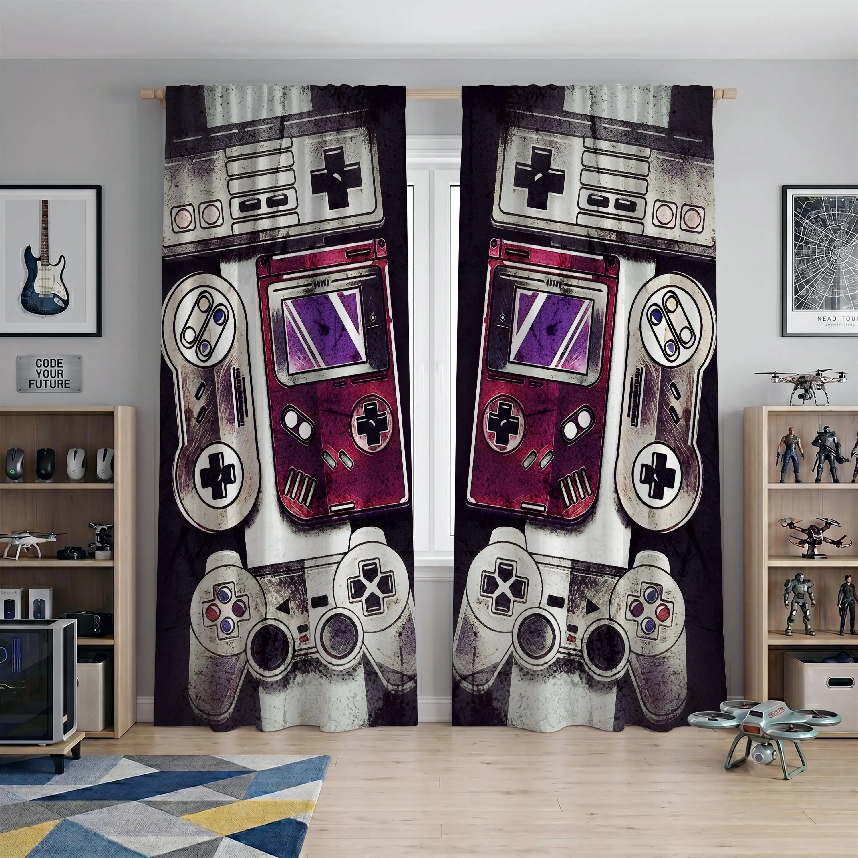 Retro Gaming Console Curtains for Man Cave Room Decor Video Game Fan Gift Curtain Panels