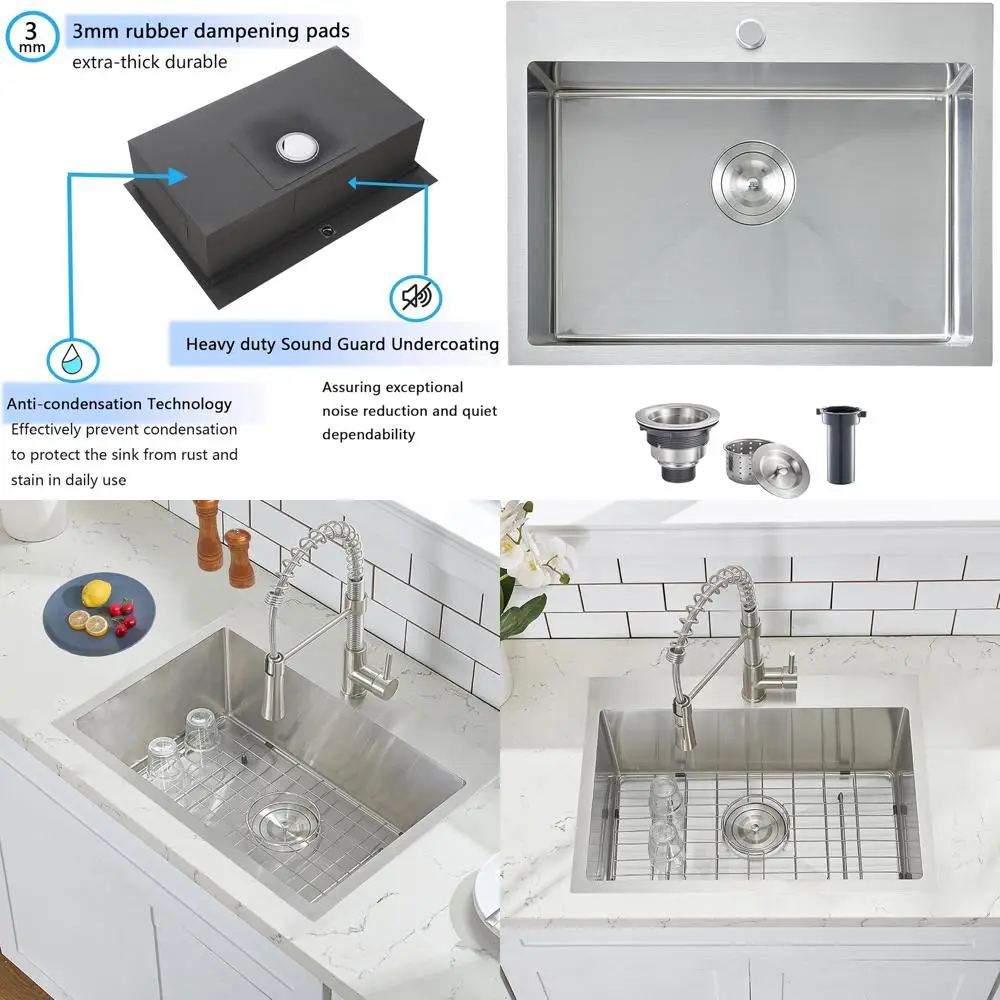 

18 Inch Drop-in Kitchen Sink, 16 Gauge Stainless Steel, Small RV Bar Sink, Outdoor Single Bowl, Brushed Nickel Prep Sink with St