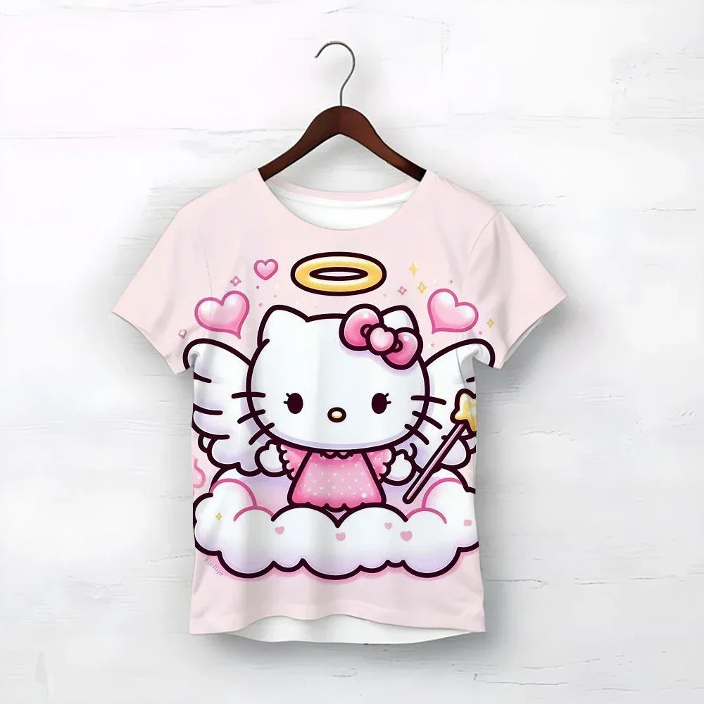 

Летняя детская одежда, футболка для девочек, детская футболка Hello Kitty, футболка Kawaii, повседневная одежда для мальчиков с героями мультфильмов Sanrio