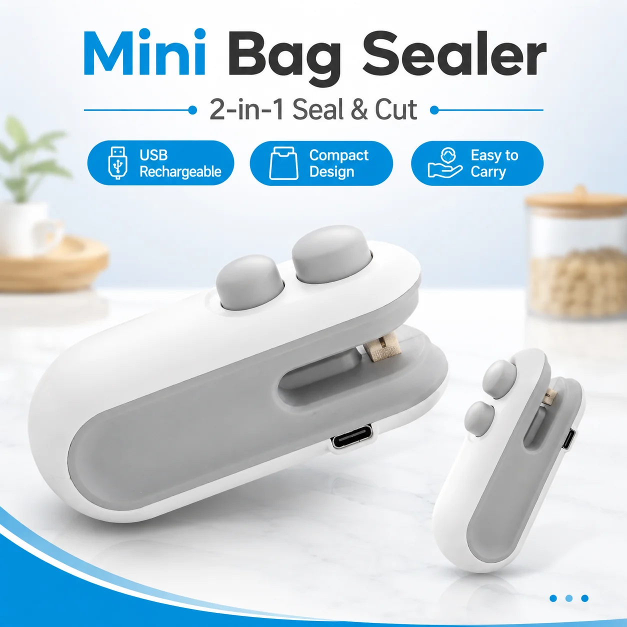 1PC Handheld Mini Bag Sealer Portable Food Saver Heat Sealer Resealer For Plastic Bags Snacks Chips Kitchen Home Travel Use Tool
