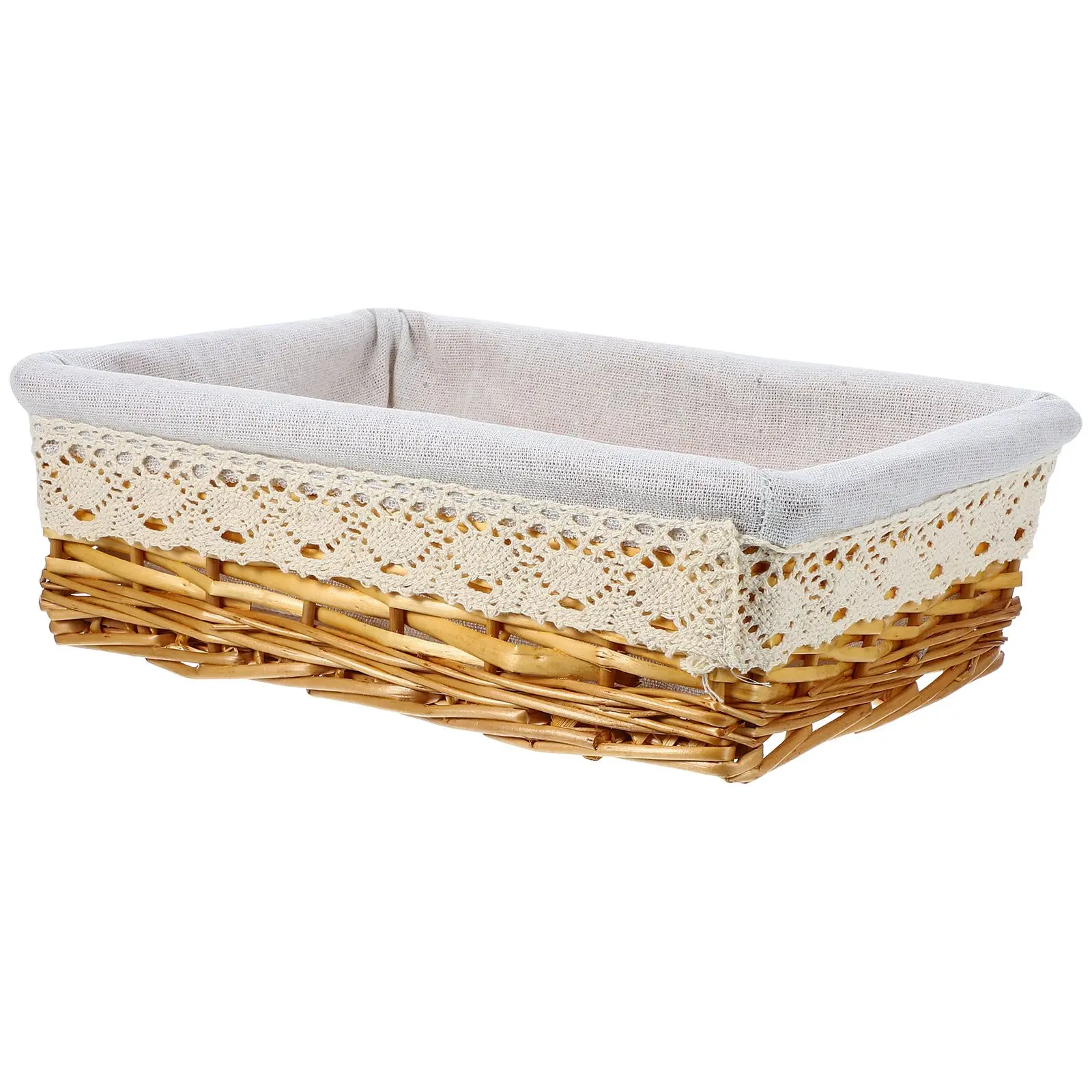 

Wicker Storage Basket Hand-woven White Liner Removable Bedroom Bathroom Office Organizing Solution Storage Container