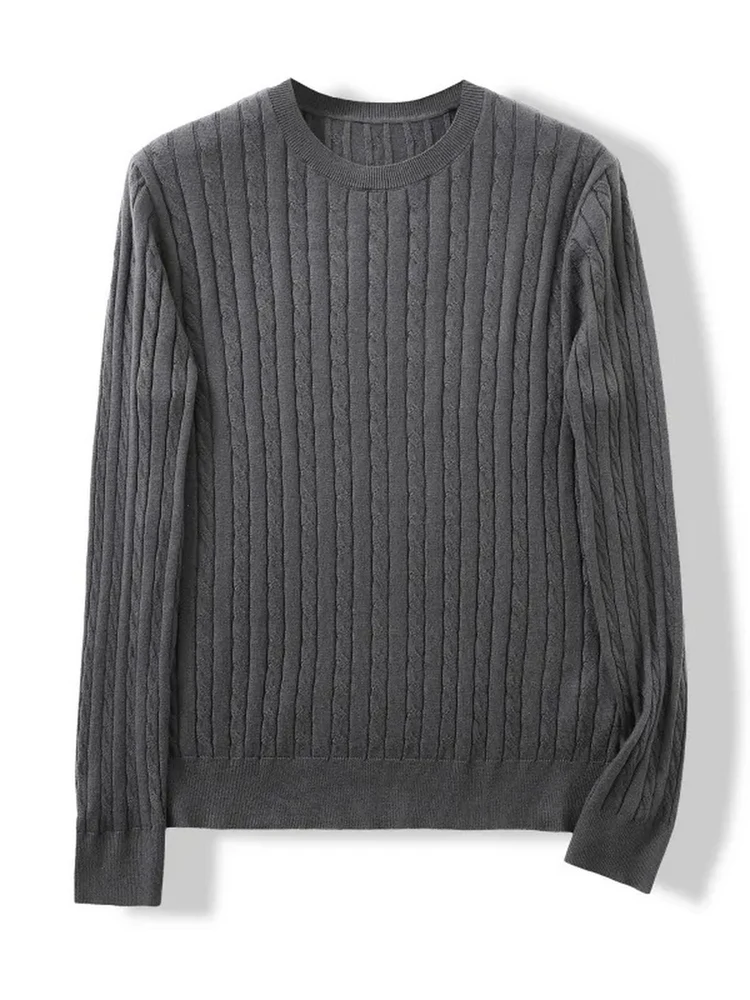 

Осенний новый роскошный шерстяной вязаный свитер для мужчин с длинным рукавом и круглым вырезом, теплый базовый слой из смесовой шерсти, повседневная одежда для ежедневного использования