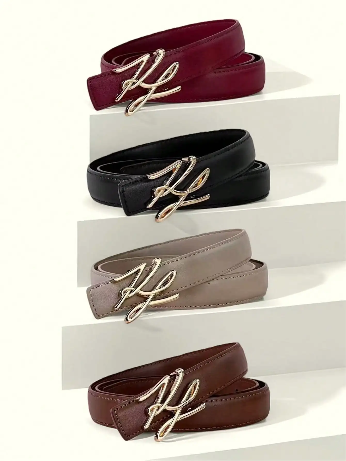 A premium women's business-style belt featuring pure color and a minimalist, casual design that pairs perfectly with jeans and d