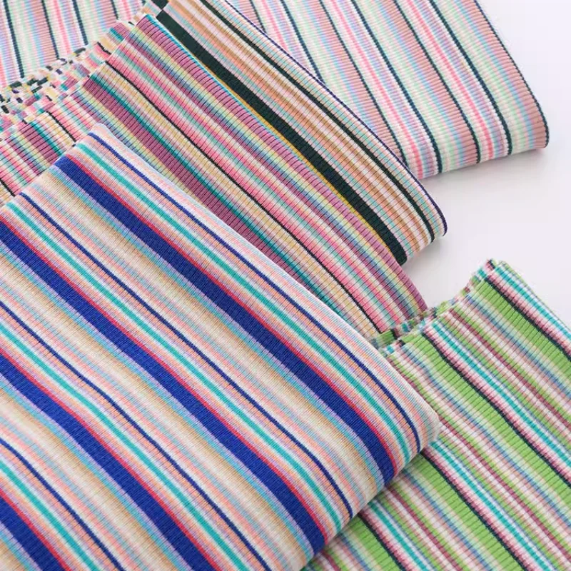 Combed Pure Cotton Color Striped Threaded Pit Stripe Elastic Knitted Jersey Fabric Gradient Stripe Summer T-shirt Vest Fabric