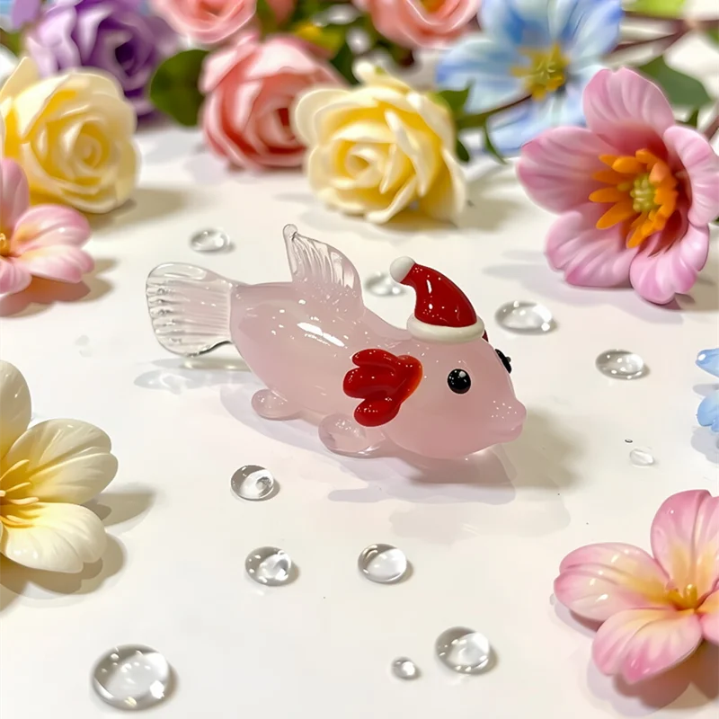 

Pink Glass Axolotl Figurine - Cute Mini Salamander Animal Statue Ornament for Home Desktop Decor Collection Xmas New Year Gift
