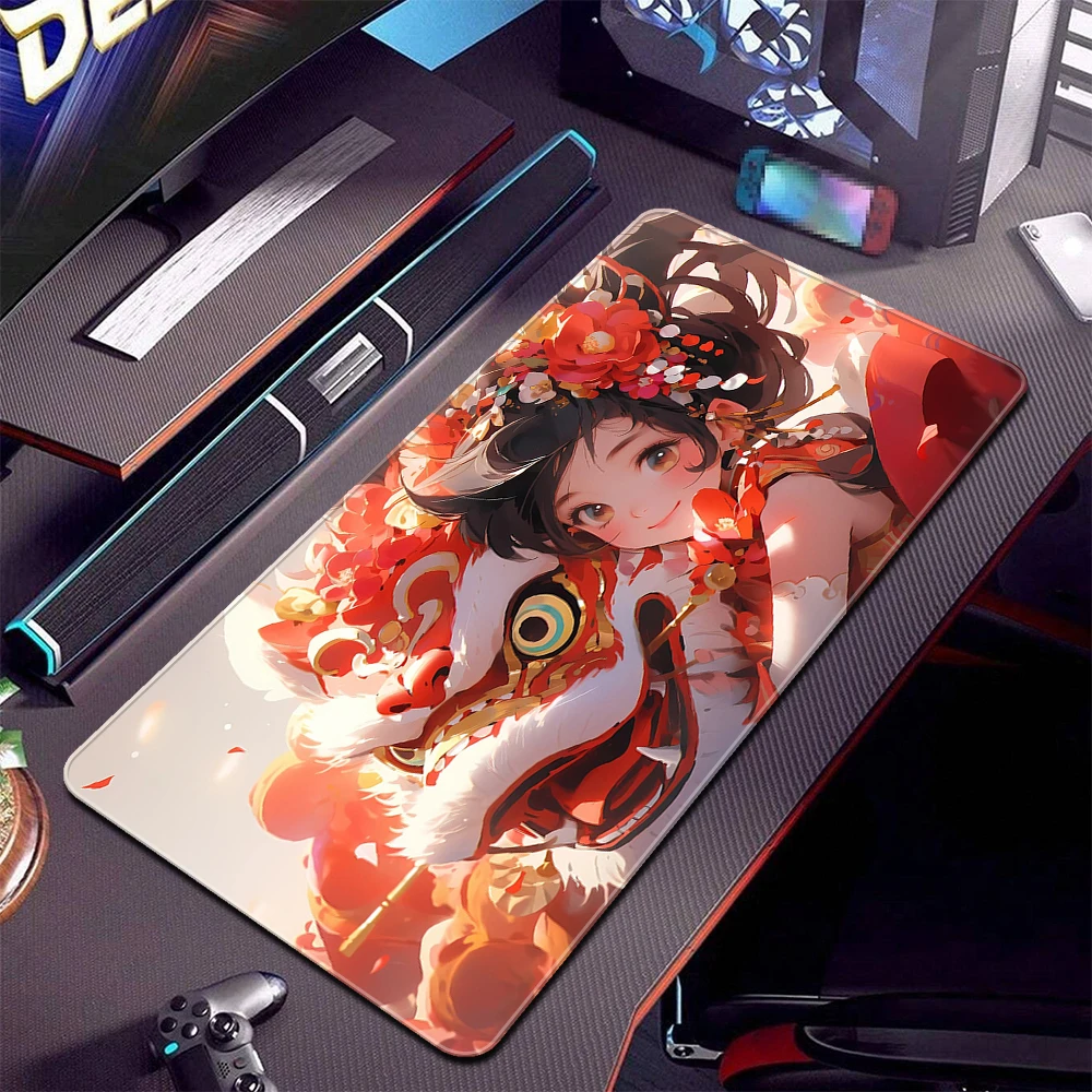 

Cute Anime Girl Large Gaming Mousepad Kawaii Office Non-Slip Desk Mat Chinese Style Mouse Pad Gamer HD Print Computer Table Mats