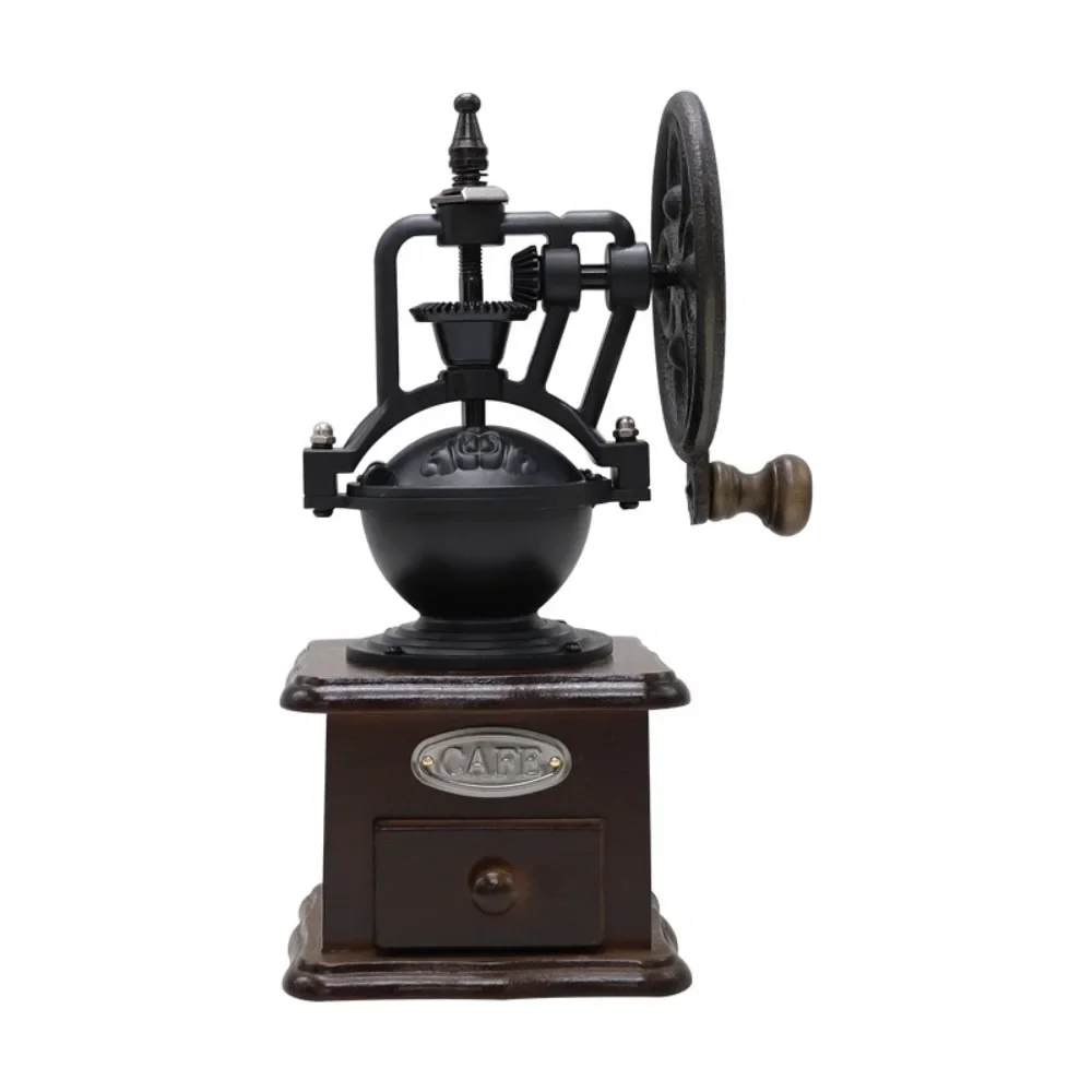 Hand Cranked Vintage Coffee Bean Grinder Manual Wood Coffee Mill Burr European Style Adjustable Particle Size