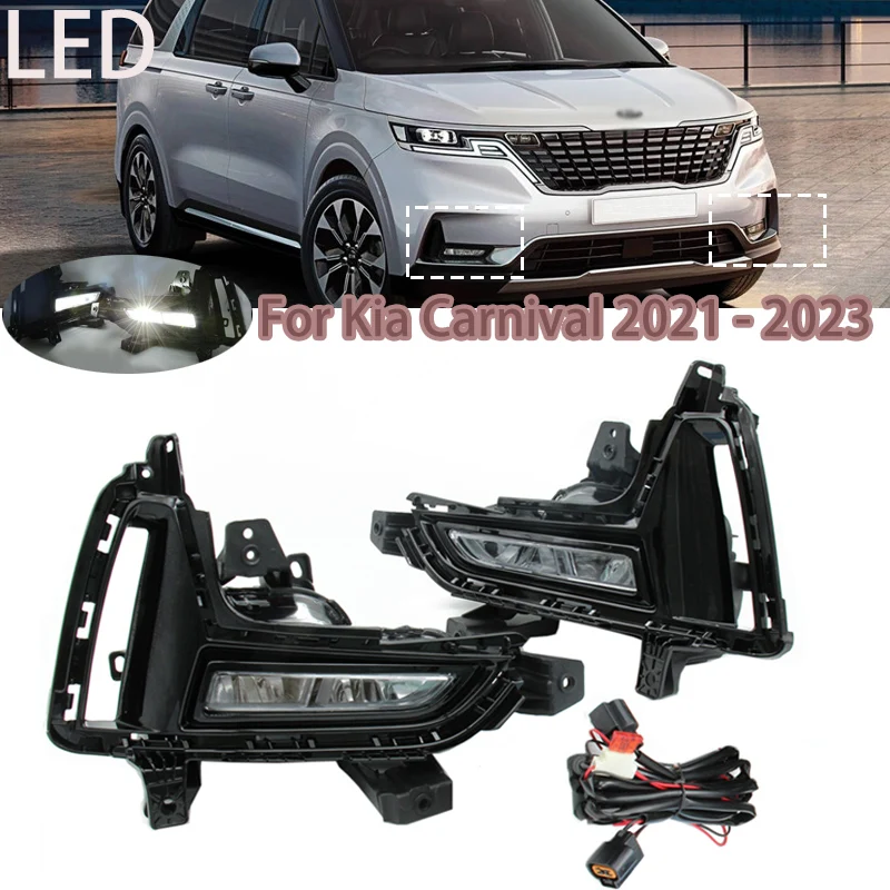 

LED DRL Headlight For Kia Carnival 2021 2022 2023 Car Daytime Running Light 12V LED Auto Driving Fog light Head Lamp