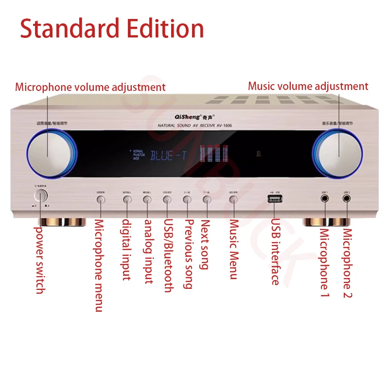 Sunbuck AV1606 Home Professional عالي الطاقة 5.1 قناة محيطة كاريوكي بلوتوث KTV مضخم صوت جهير ثقيل