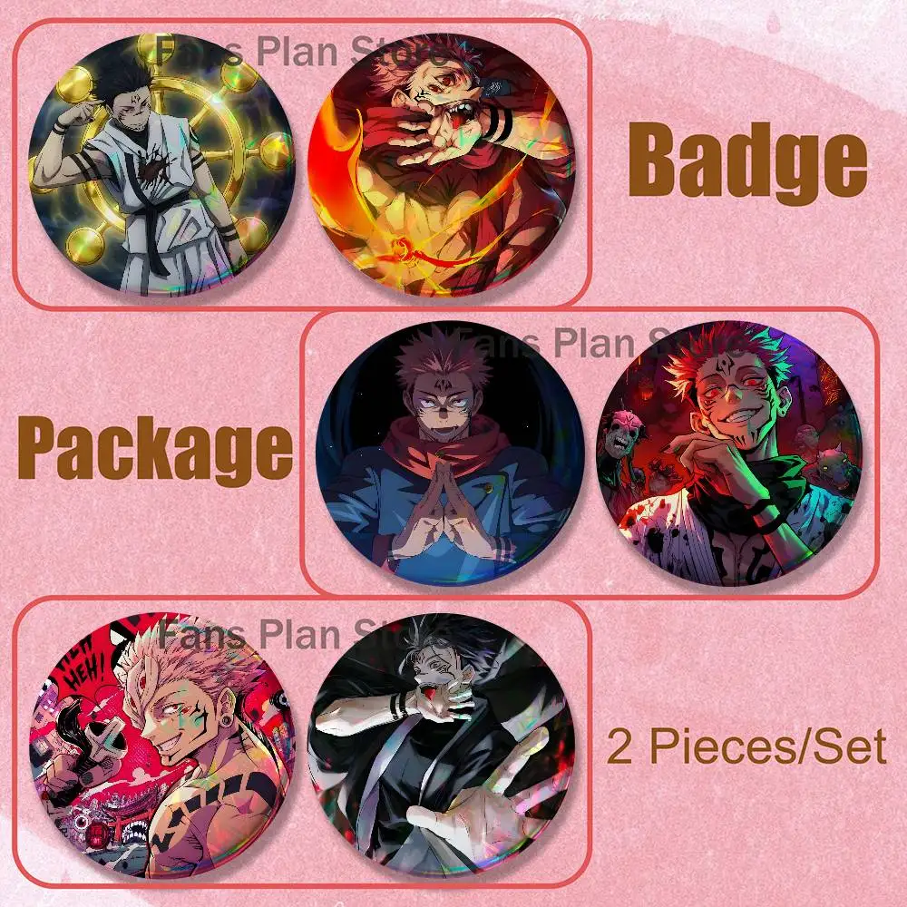J-Jujutsu Anime S-Sukuna Brooches For Backpack Accessories 25,32,44,58,75mm Round Enamel Pins 2-piece Set Cartoon Anime Badge
