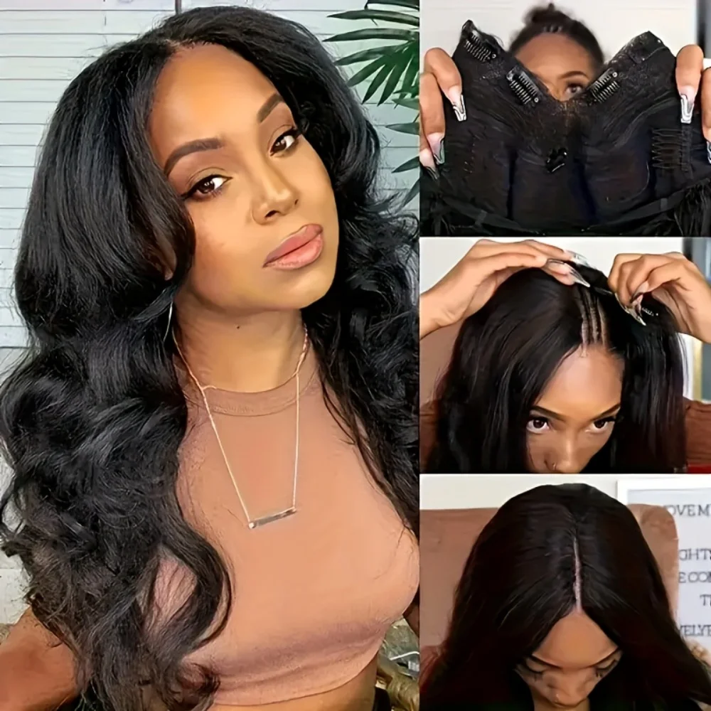 Body Wave V Part Wigs Human Hair Glueless Human Hair Wig V Shape Machine Made Wigs Hd Lace For Women Full Head Clip No Leave Out