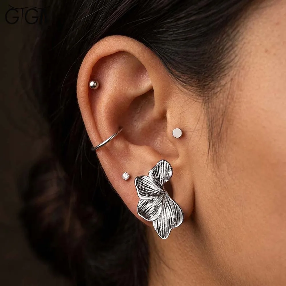 Giga 2PCS Stainless Steel Irregular Flower Ear Saddle Tunnels Plugs Gauges Stretcher Expander Body Piercing Jewelry Earrings