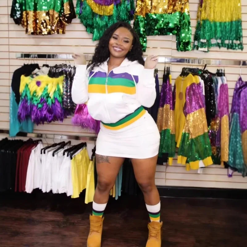 

Женский комплект из толстовки и юбки Mardi Gras — праздничный карнавальный наряд, 2026 повседневный комплект из 2 предметов для вечеринок для парадов и торжеств