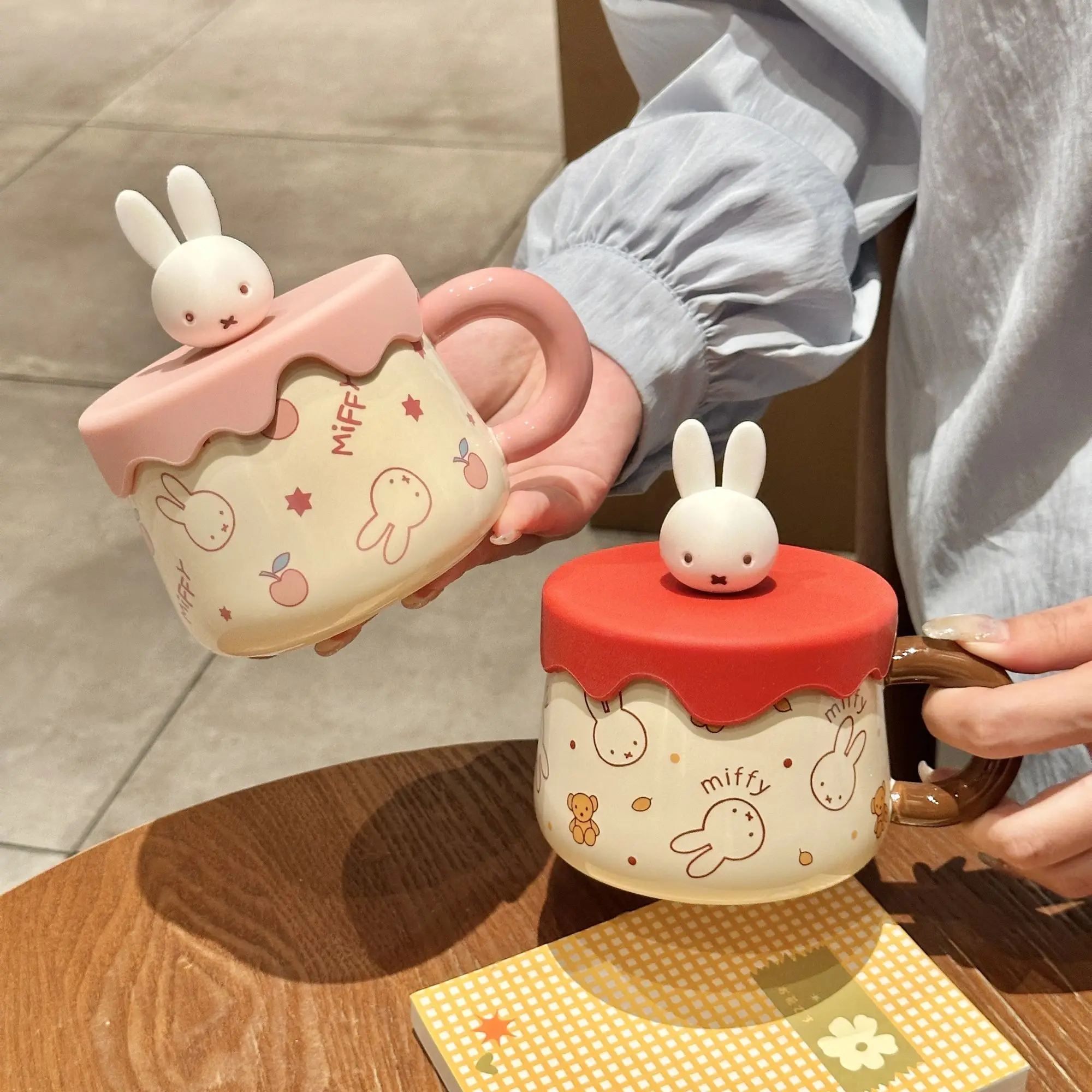

Miffy Water Cup Household Use Mug with Lid Cute Ceramic Couple Milk Good Looks Gift Cute Kawaii Cartoon Sense of Luxury 2026 New