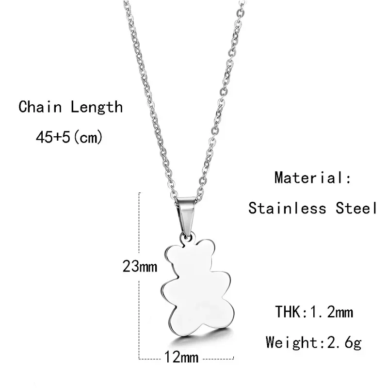 2021 New Trend Cute Bear Necklace For Women Stainless Steel Minimalist Animal Pendant & Choker Jewelry Gift High Quality