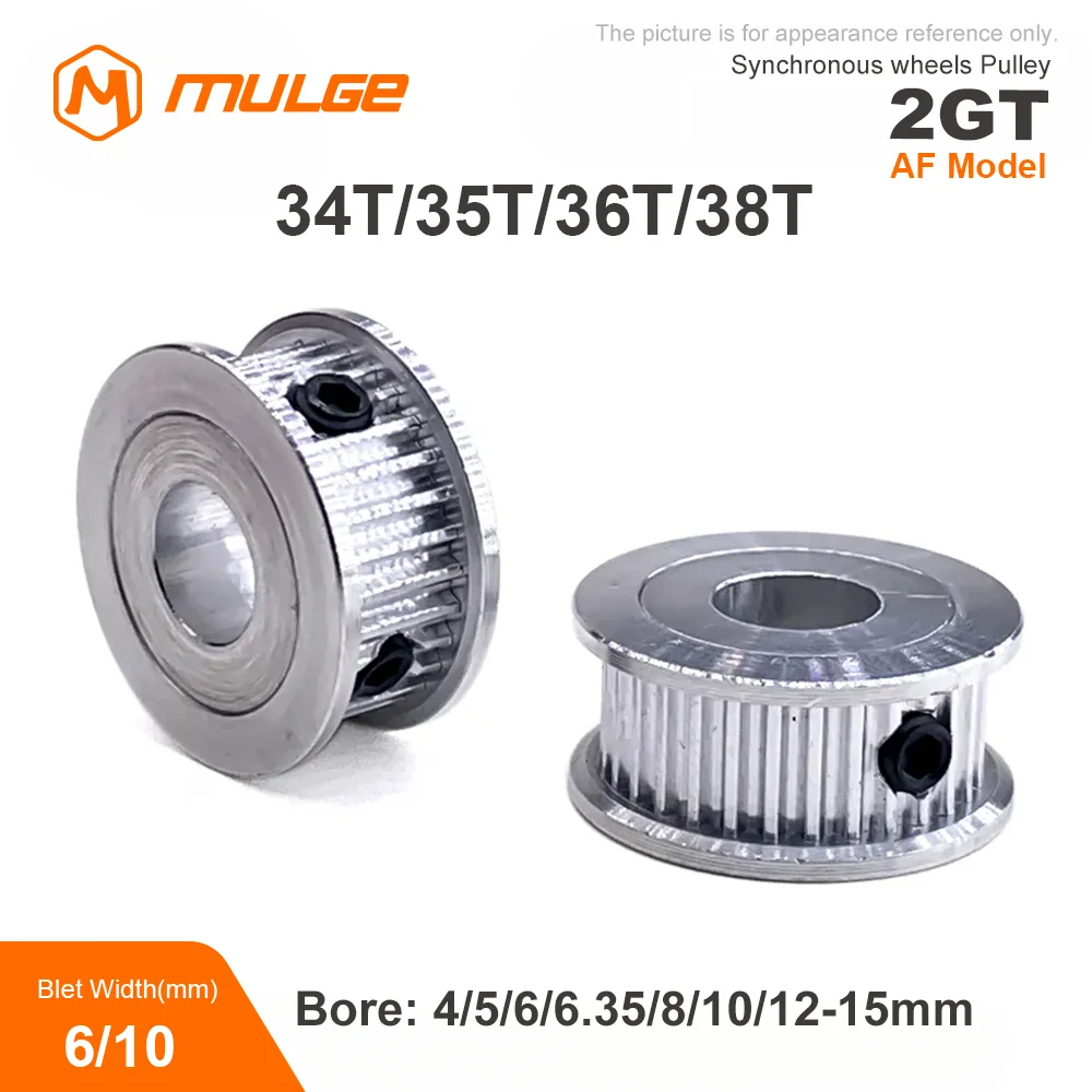 2GT GT2 Timing Pulley 34T/35T/36T/38Teeth AF Type Bore 4/5/6/6.38/8-15mm Belt Width 6/10mm 3D printed parts