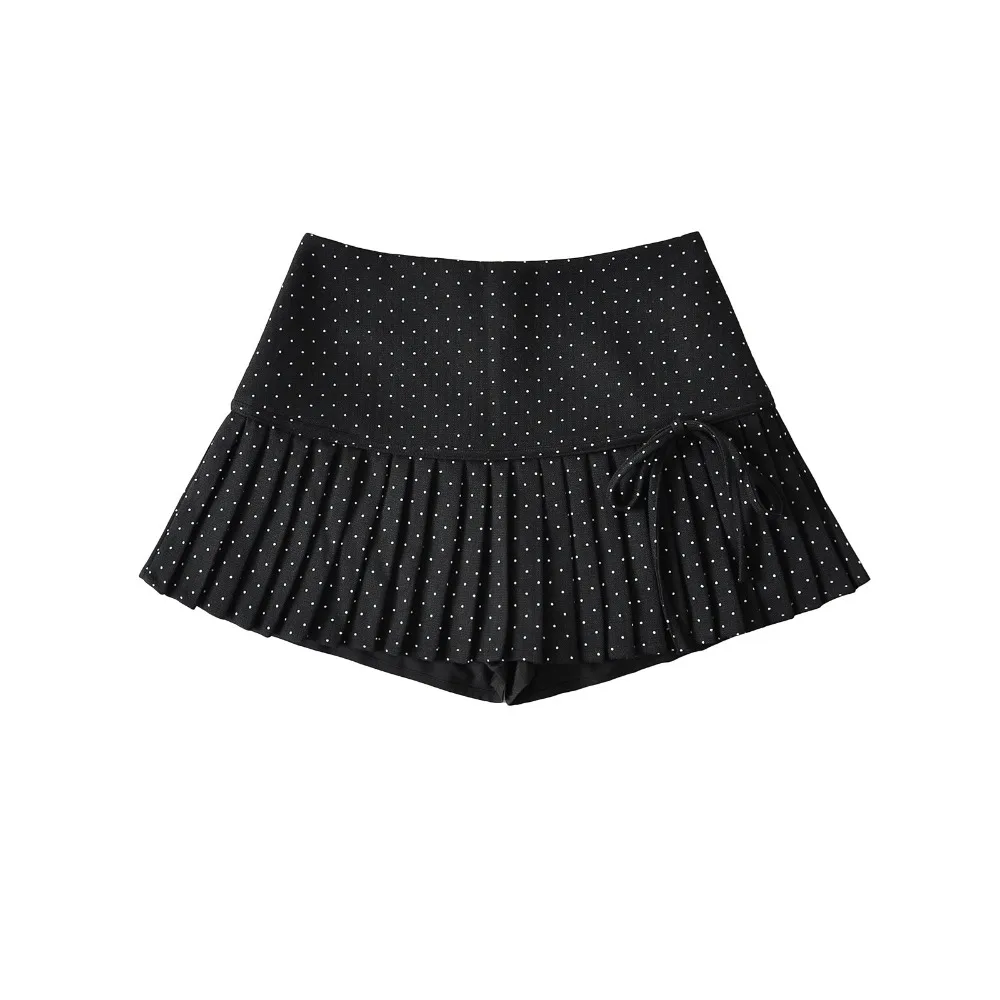 Zoete Zoete Geplooide Rokken voor Vrouwen Preppy Stijl Hoge Taille Dot Mini Rok met Veiligheidsbroek Strik A-lijn Korte Rokken Dames