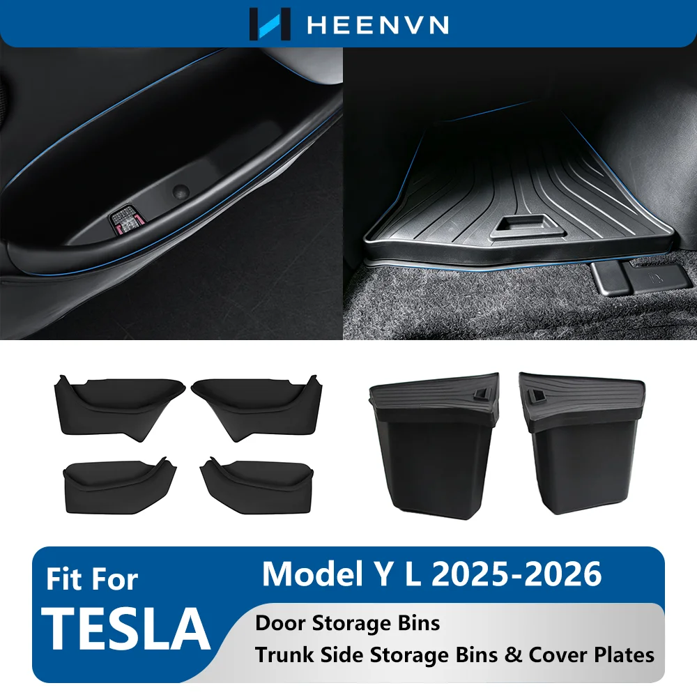 Heenvn For Tesla Model YL 2025‑2026TPE Door Storage Bins/Trunk Side Storage Bins&Cover Plates Interior Organizer CarAccessories