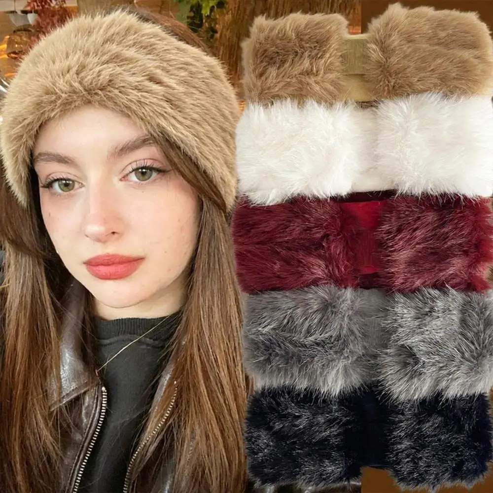 Gifts Fluffy Faux Rabbit Fur Faux Fur Headband Elastic Soft Headwrap Warm Wide Brim Headband Skiing