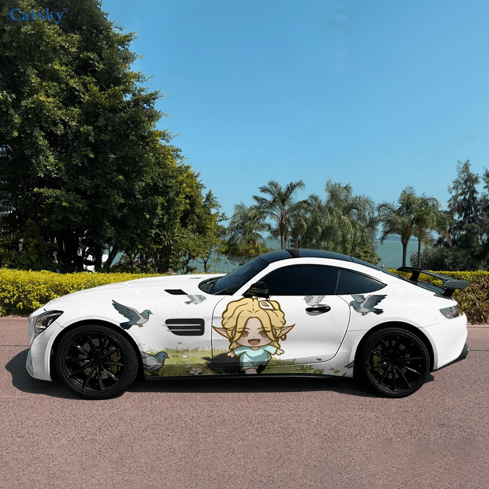 

Креативные наклейки с изображением белого голубя и эльфийской девушки, модные наклейки на боковую часть кузова автомобиля, две декоративные наклейки, подходят для всех автомобилей.