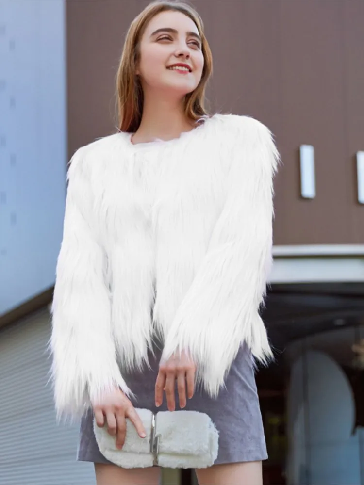 Vrouwen Omzoomd Winter Nepbontjas Ronde Hals Straat Dikke Pluche Nertsen Bont Jas Voor Vrouwelijke Warme Korte Dame Kunstmatige Bontjas